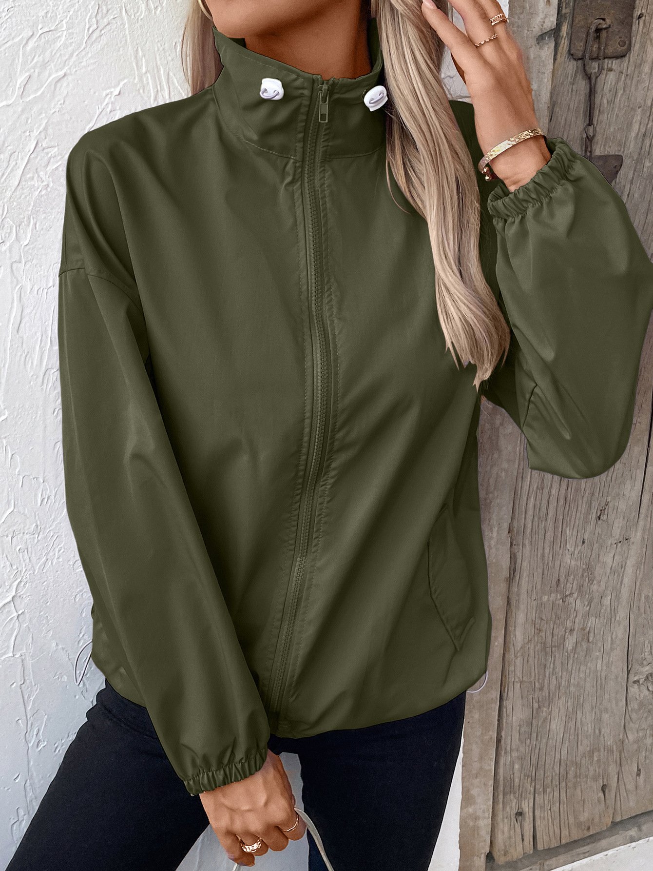 Damen Unifarben Regelmäßig Weit Jacke