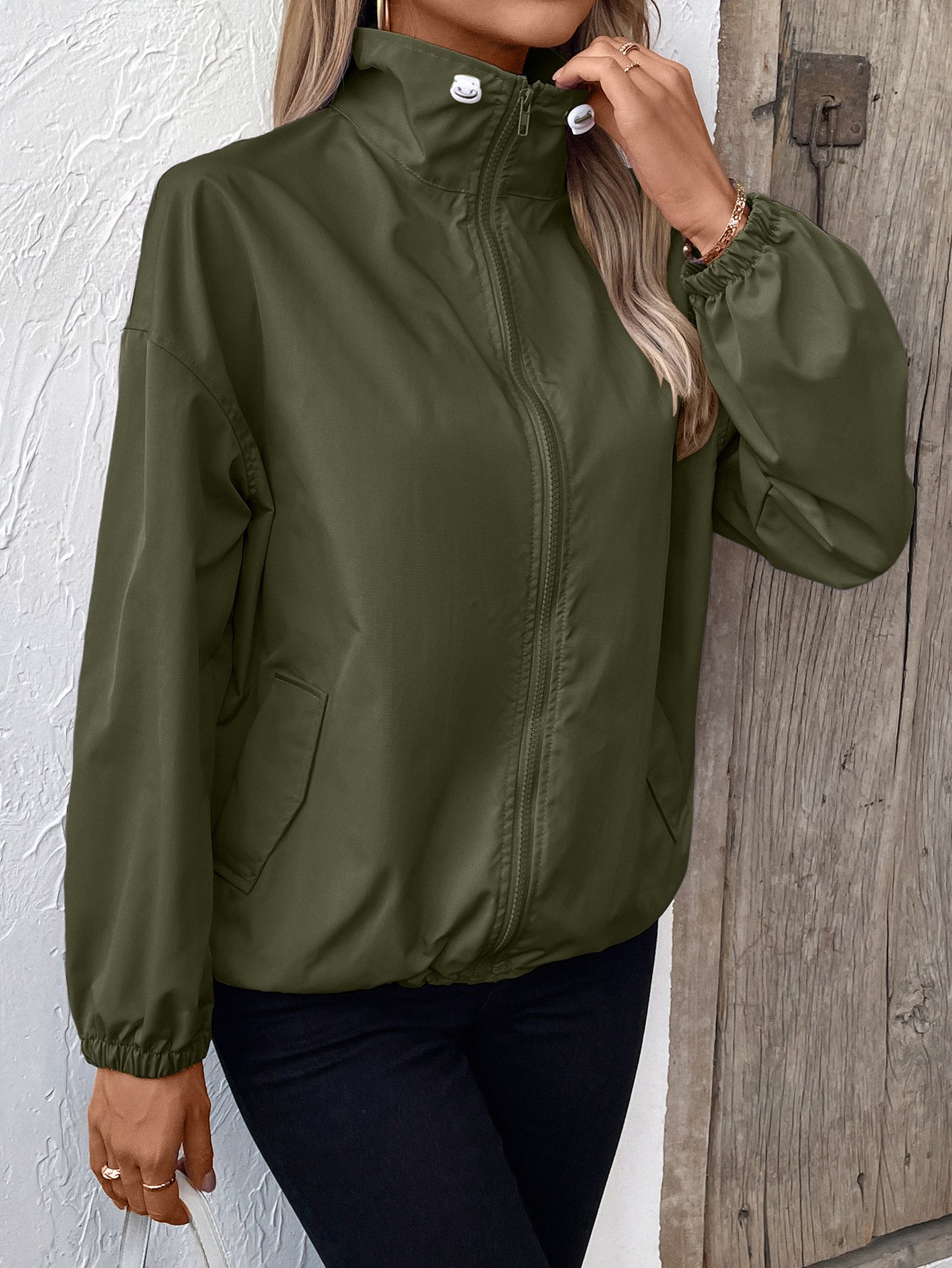 Damen Unifarben Regelmäßig Weit Jacke