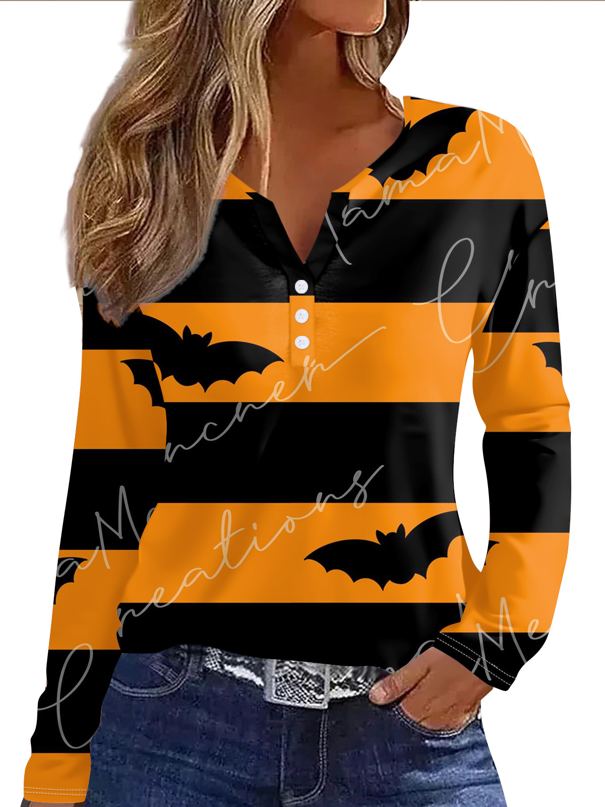 Lässig Halloween Gekerbt Langarm T-Shirt