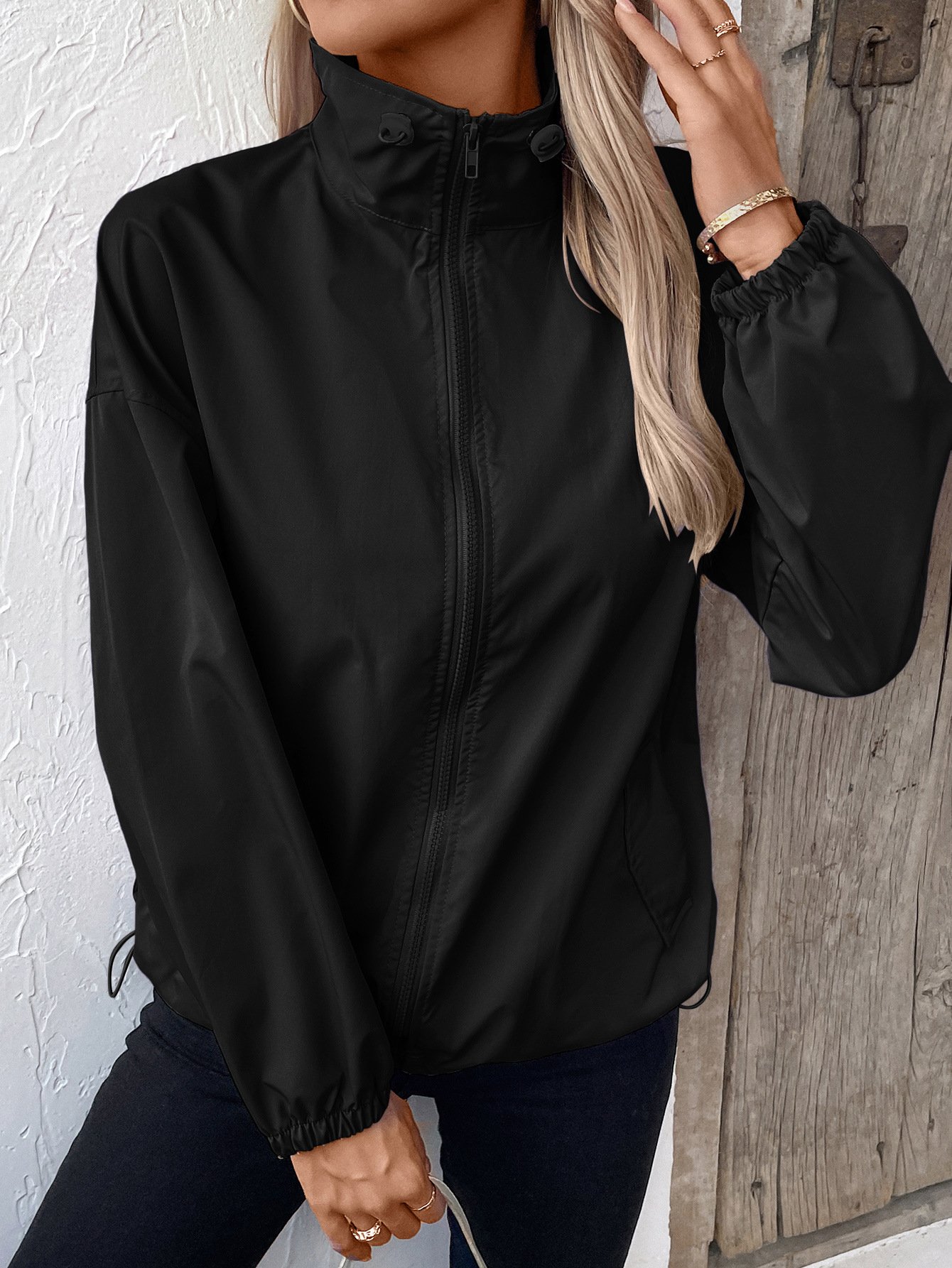 Damen Unifarben Regelmäßig Weit Jacke