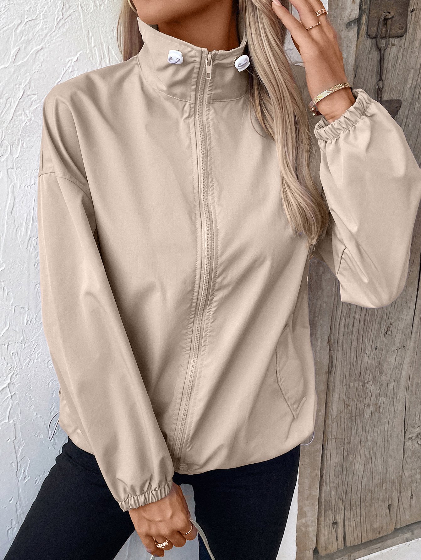 Damen Unifarben Regelmäßig Weit Jacke