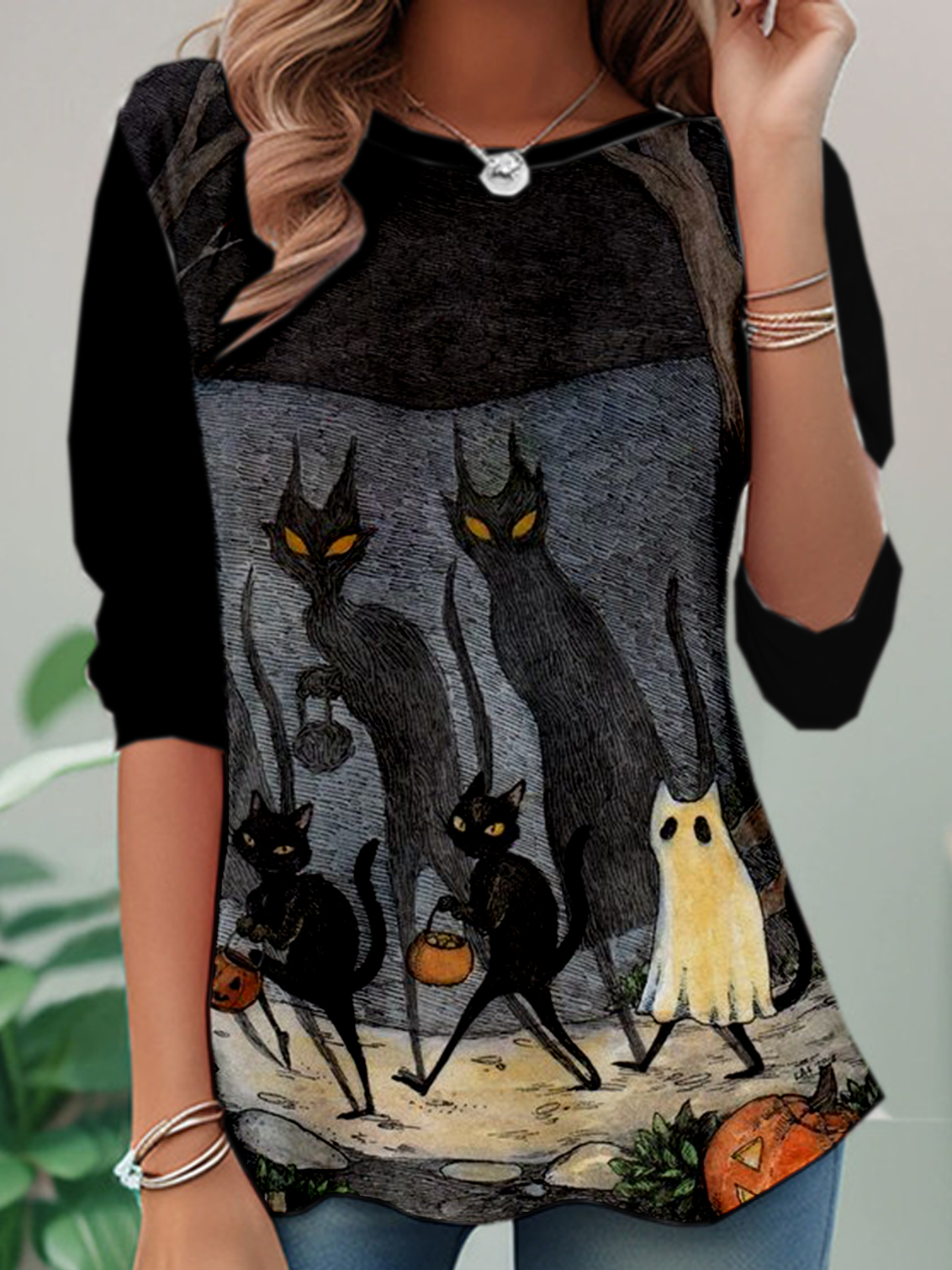Lässig Halloween Rundhals Langarm T-Shirt