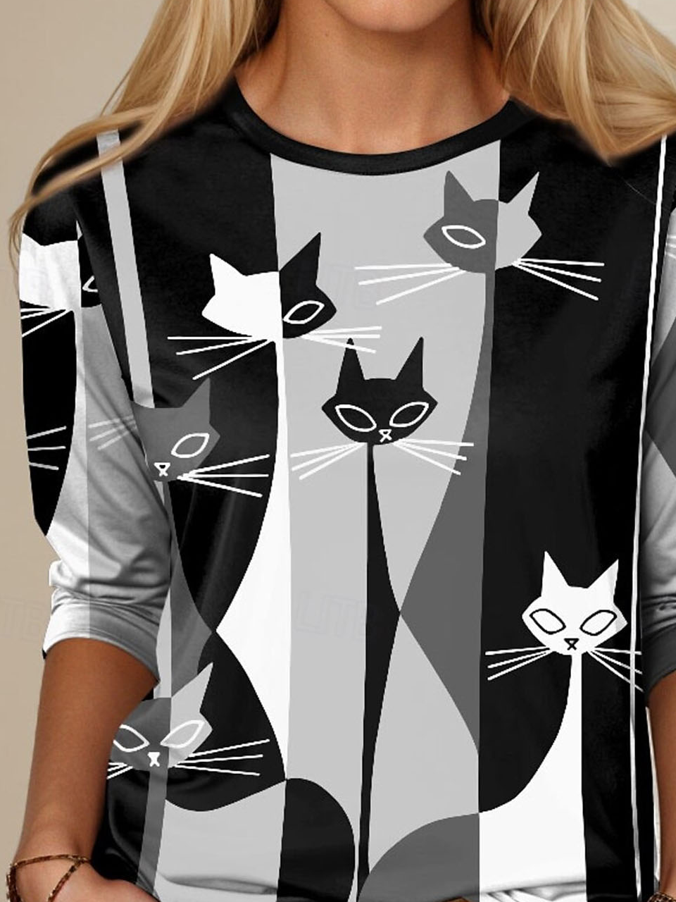 Lässig Katze Rundhals Langarm T-Shirt