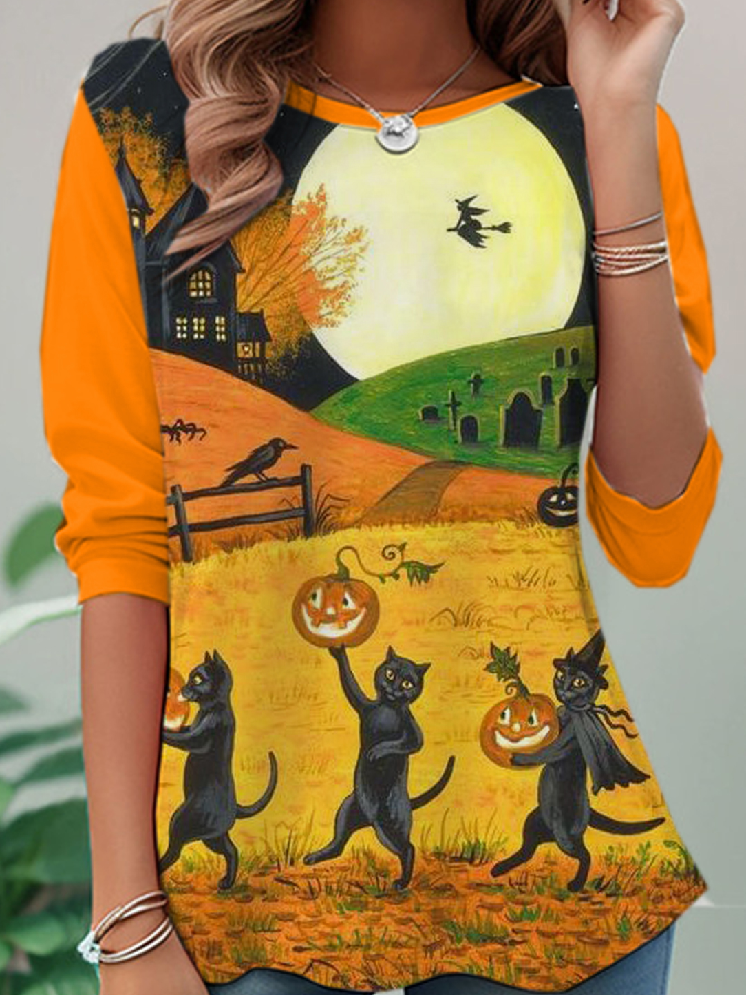 Lässig Halloween Rundhals Langarm T-Shirt