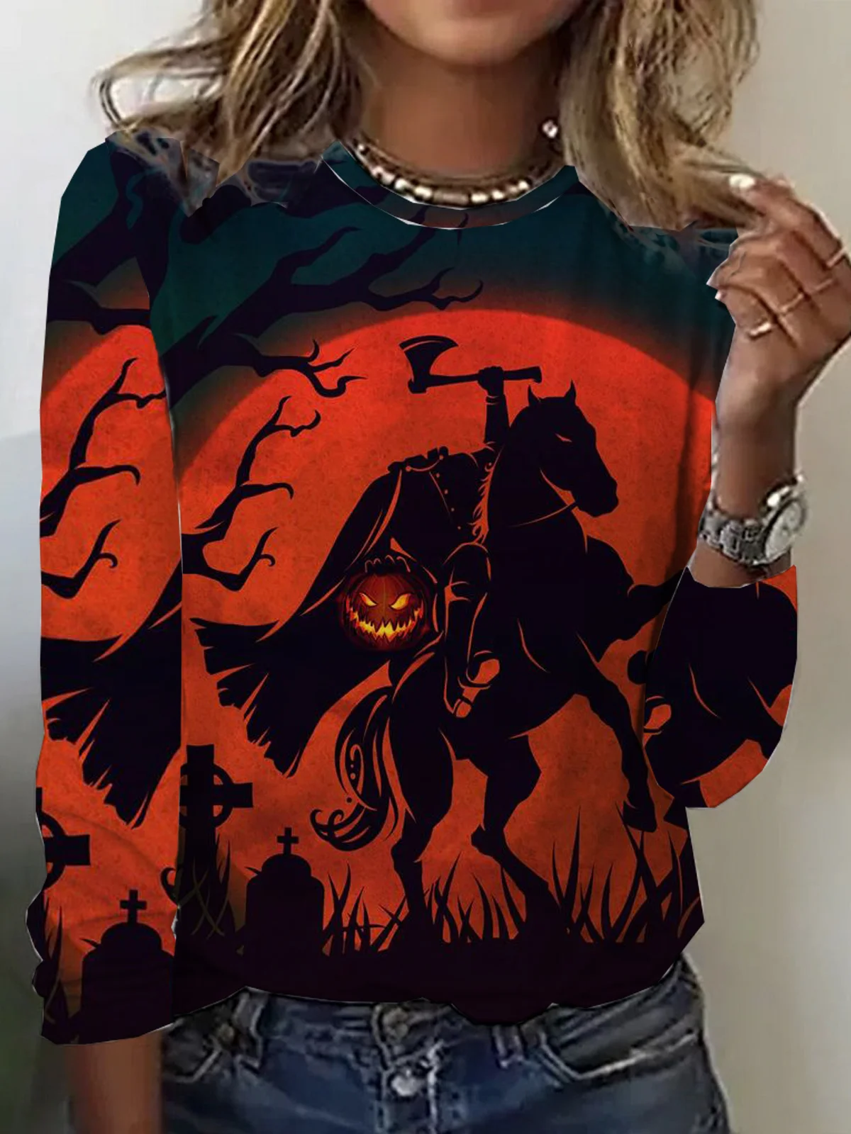 Lässig Halloween Rundhals Langarm T-Shirt