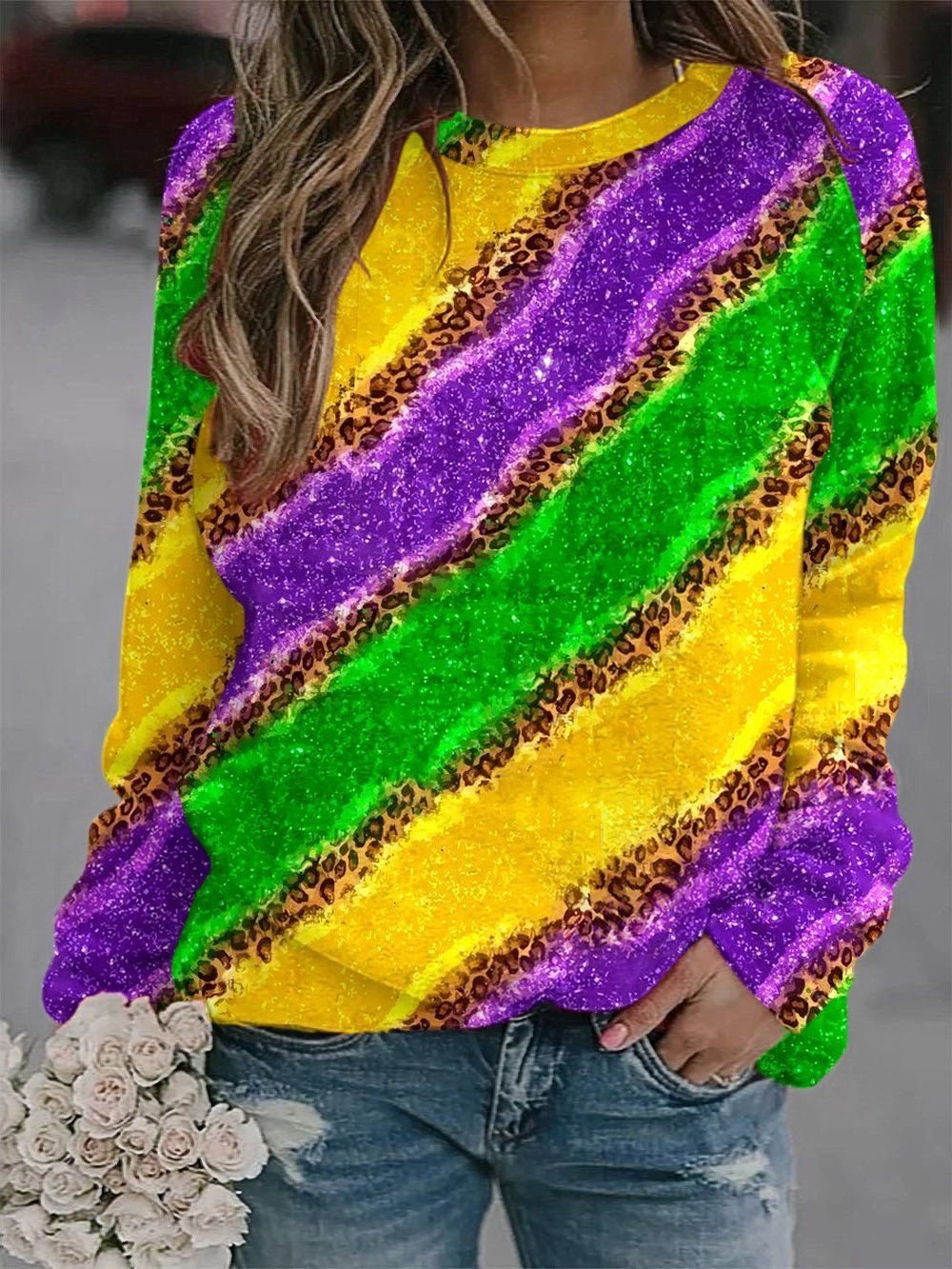 Lässig Rundhals Abstrakt Sweatshirt