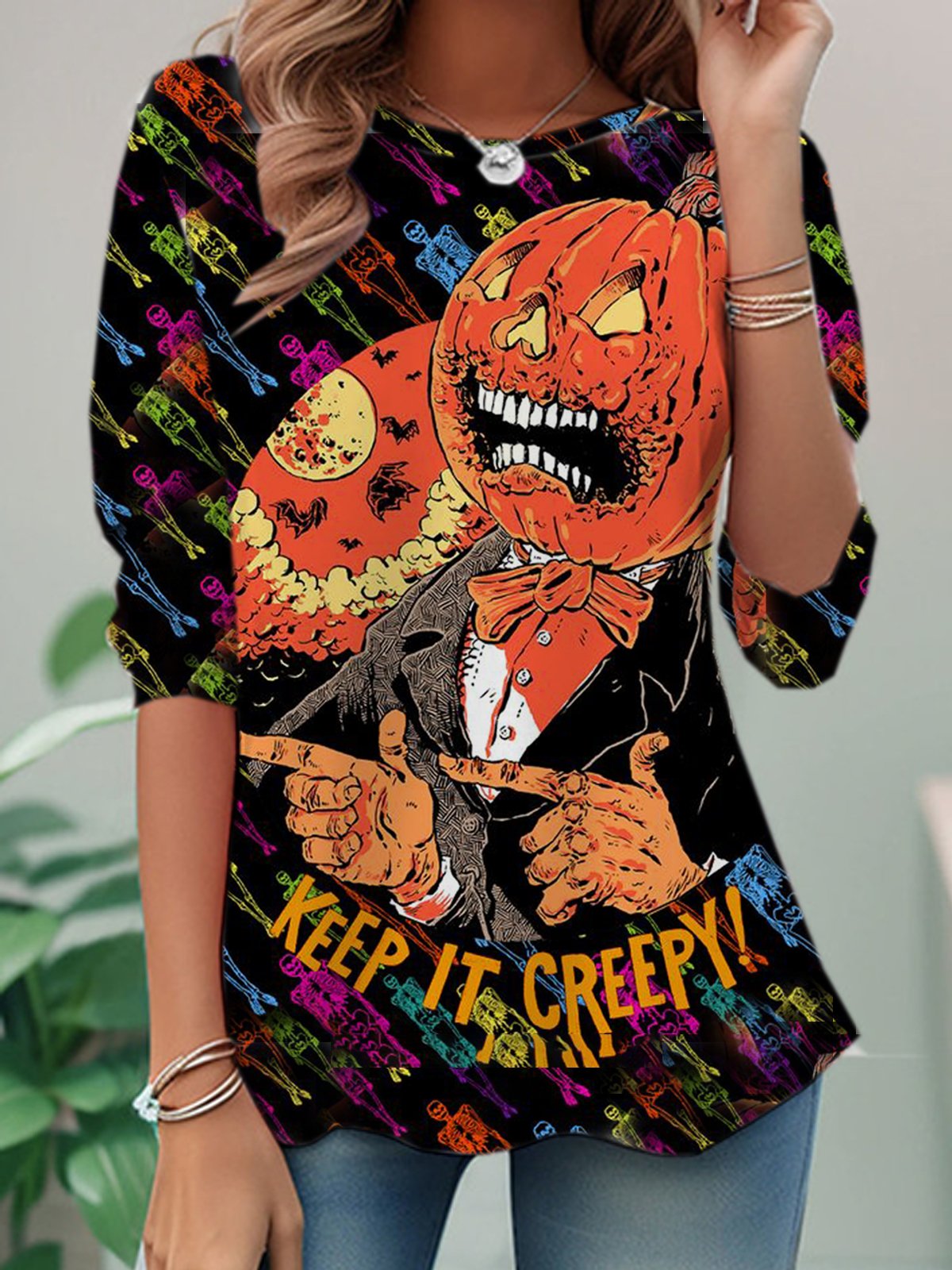 Lässig Halloween Rundhals Langarm T-Shirt