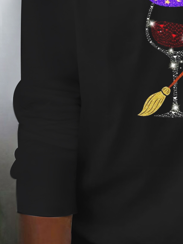 Rundhals Langarm Geometrisch Print Regelmäßig Weit Bluse für Damen