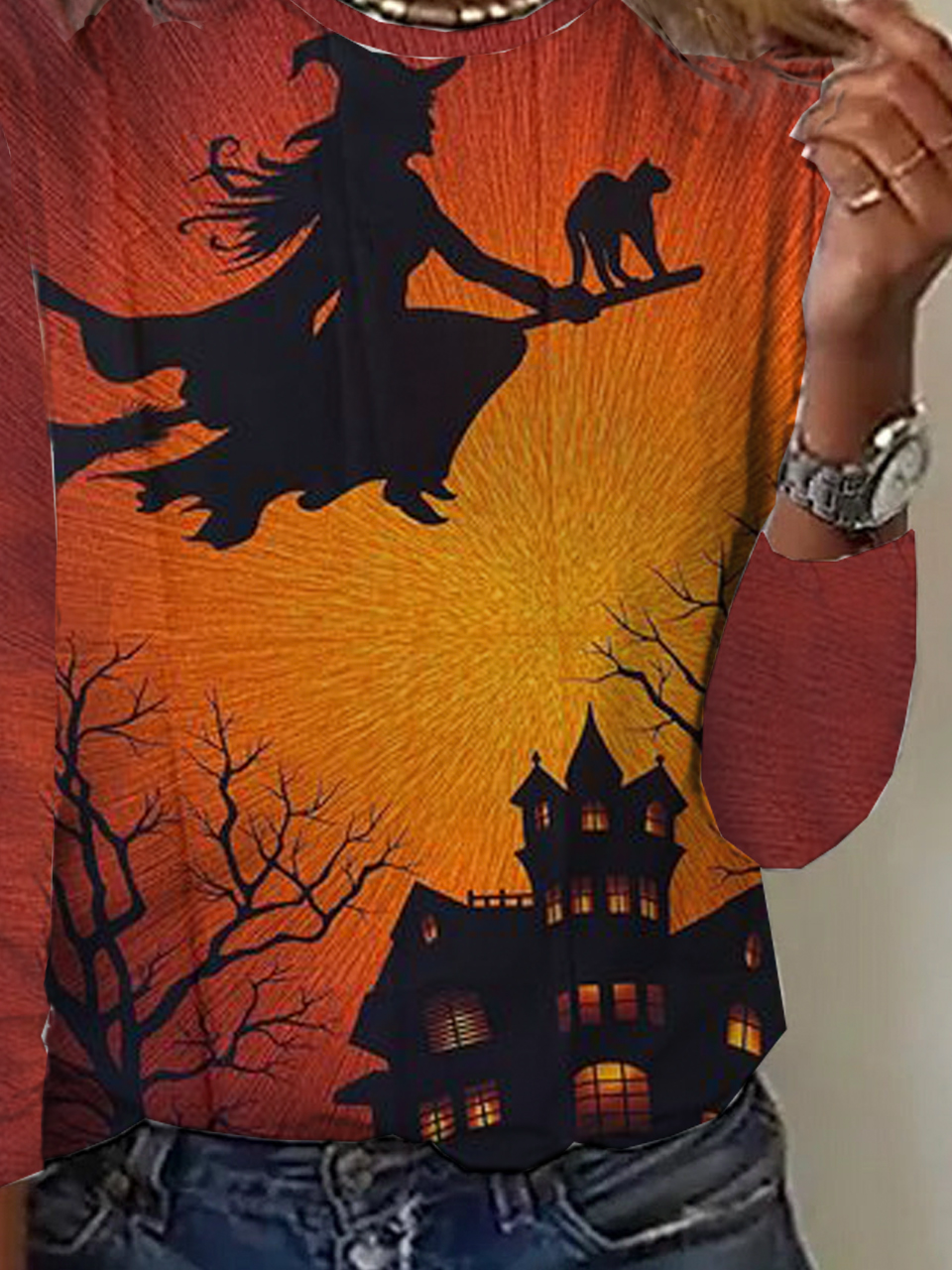 Lässig Halloween Rundhals Langarm T-Shirt