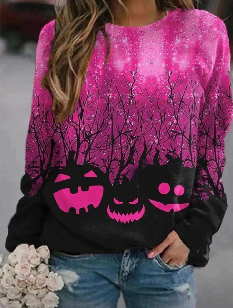 Lässig Rundhals Halloween (Kürbis) Sweatshirt