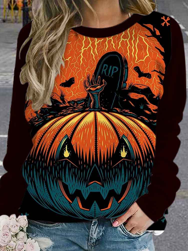 Lässig Rundhals Halloween Sweatshirt