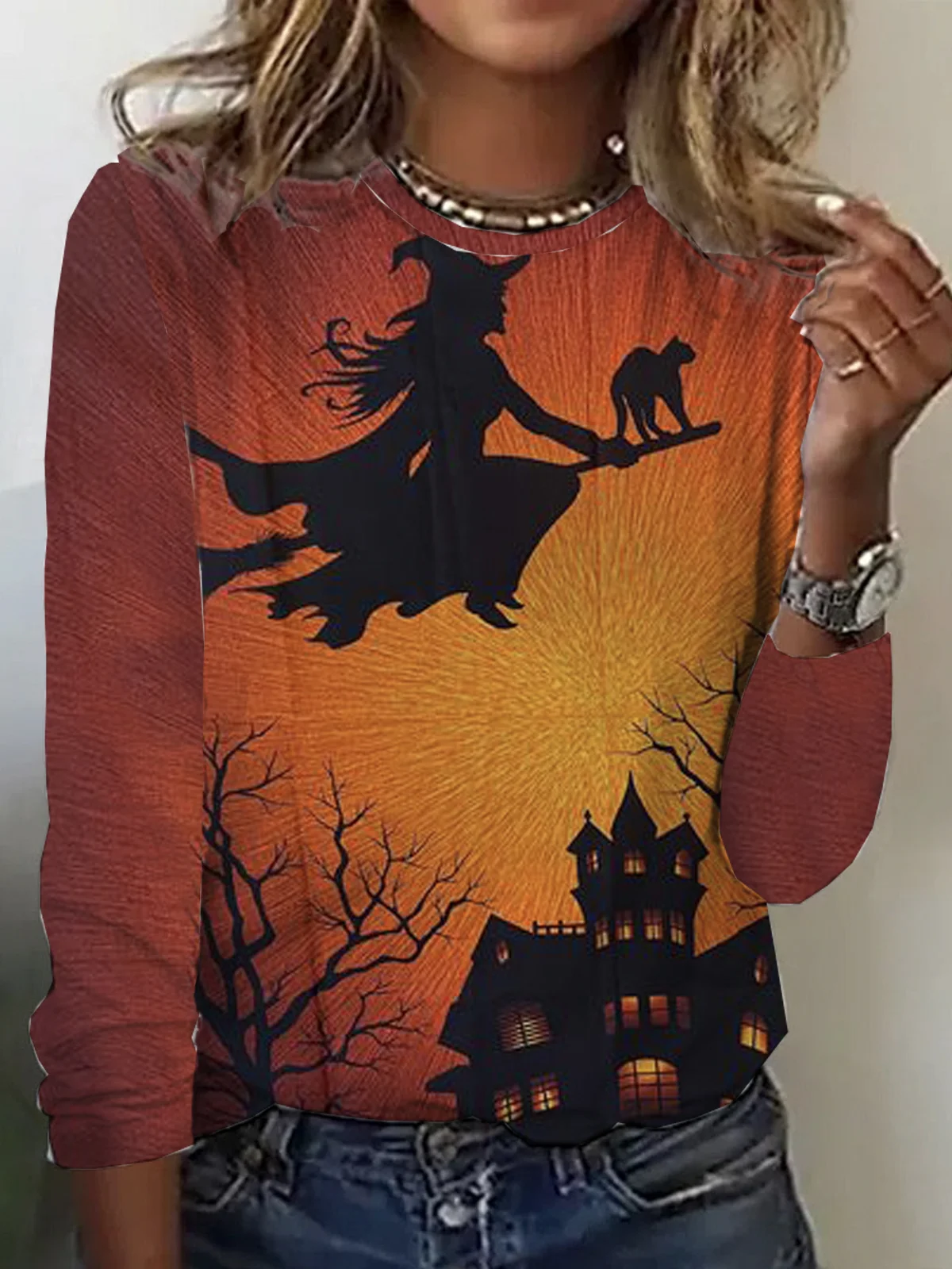 Lässig Halloween Rundhals Langarm T-Shirt