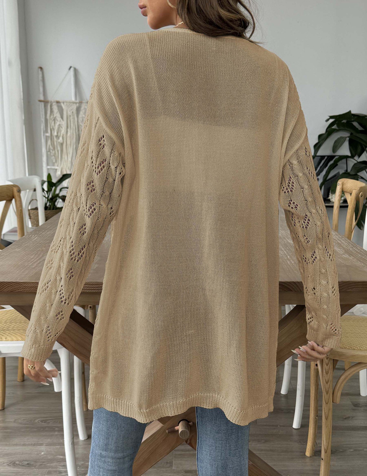Damen Wolle/Stricken Unifarben Langarm Bequem Lässig Strickjacke