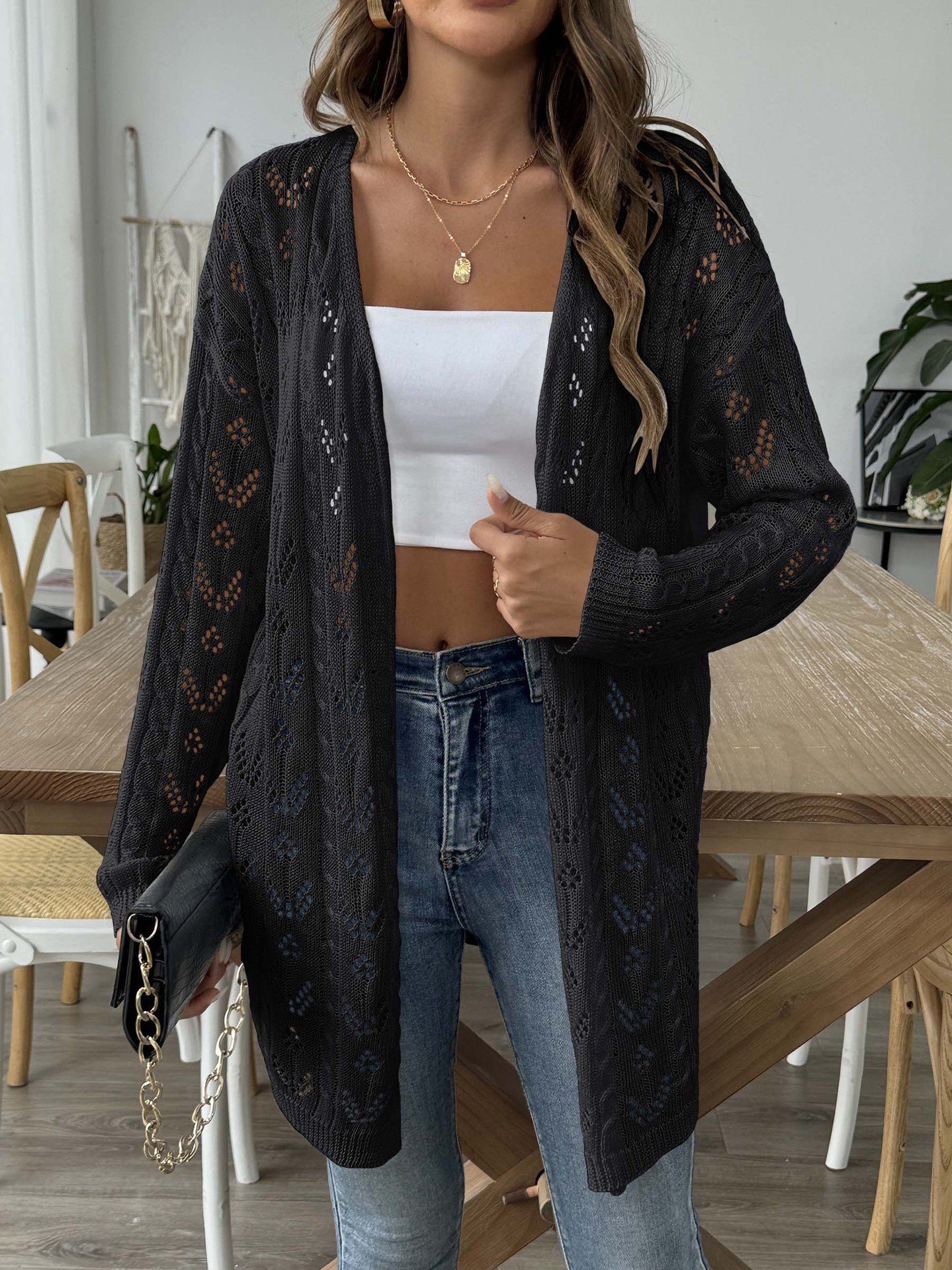 Damen Wolle/Stricken Unifarben Langarm Bequem Lässig Strickjacke
