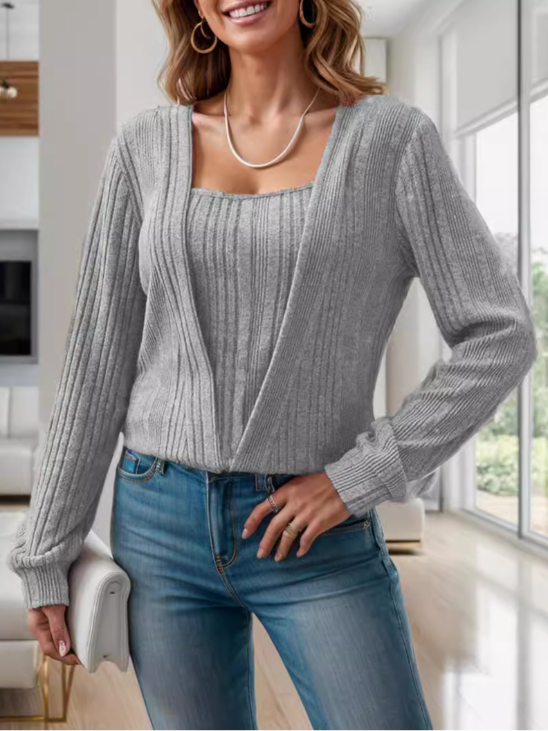 Langarm Unifarben Regelmäßig Weit Spotten Zweiteiliges Bluse für Damen
