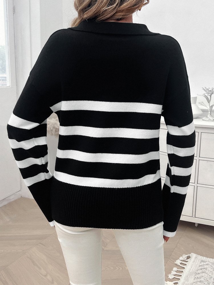 Damen Wolle/Stricken Gestreift Langarm Bequem Lässig Pullover