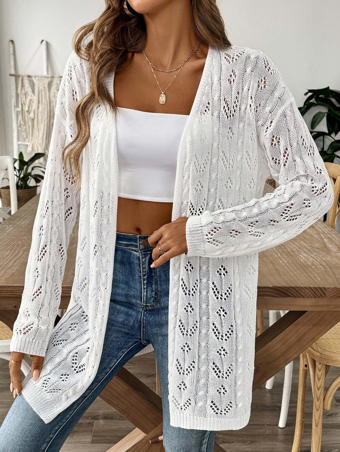 Damen Wolle/Stricken Unifarben Langarm Bequem Lässig Strickjacke