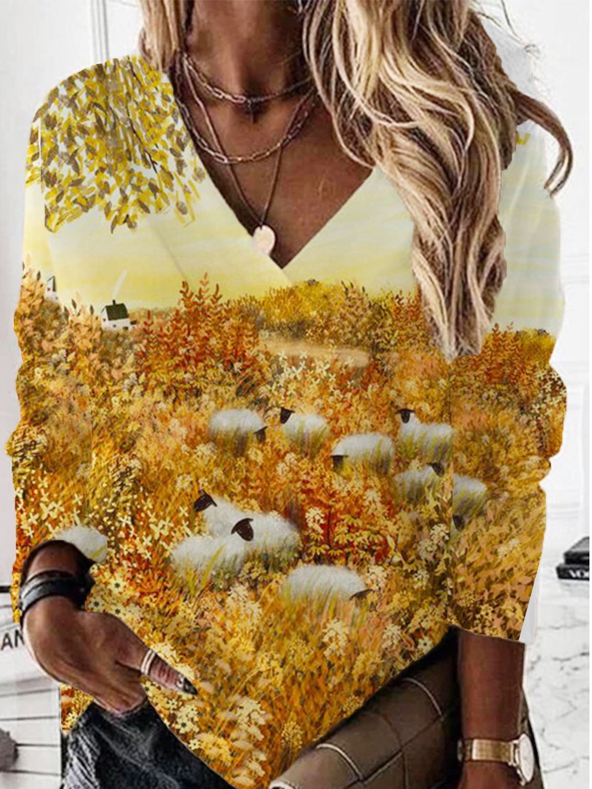 Lässig V-Ausschnitt Halloween Sweatshirt Print