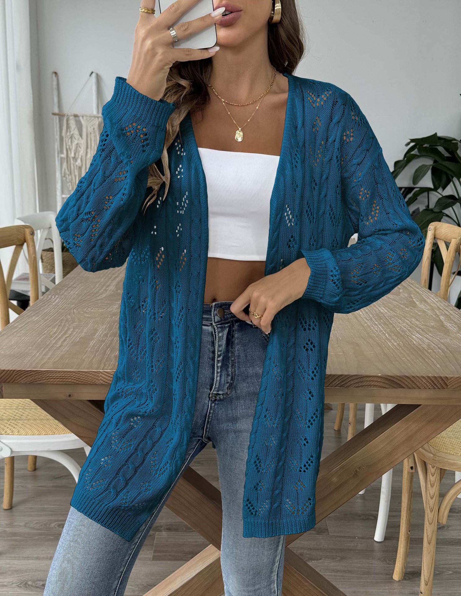Damen Wolle/Stricken Unifarben Langarm Bequem Lässig Strickjacke