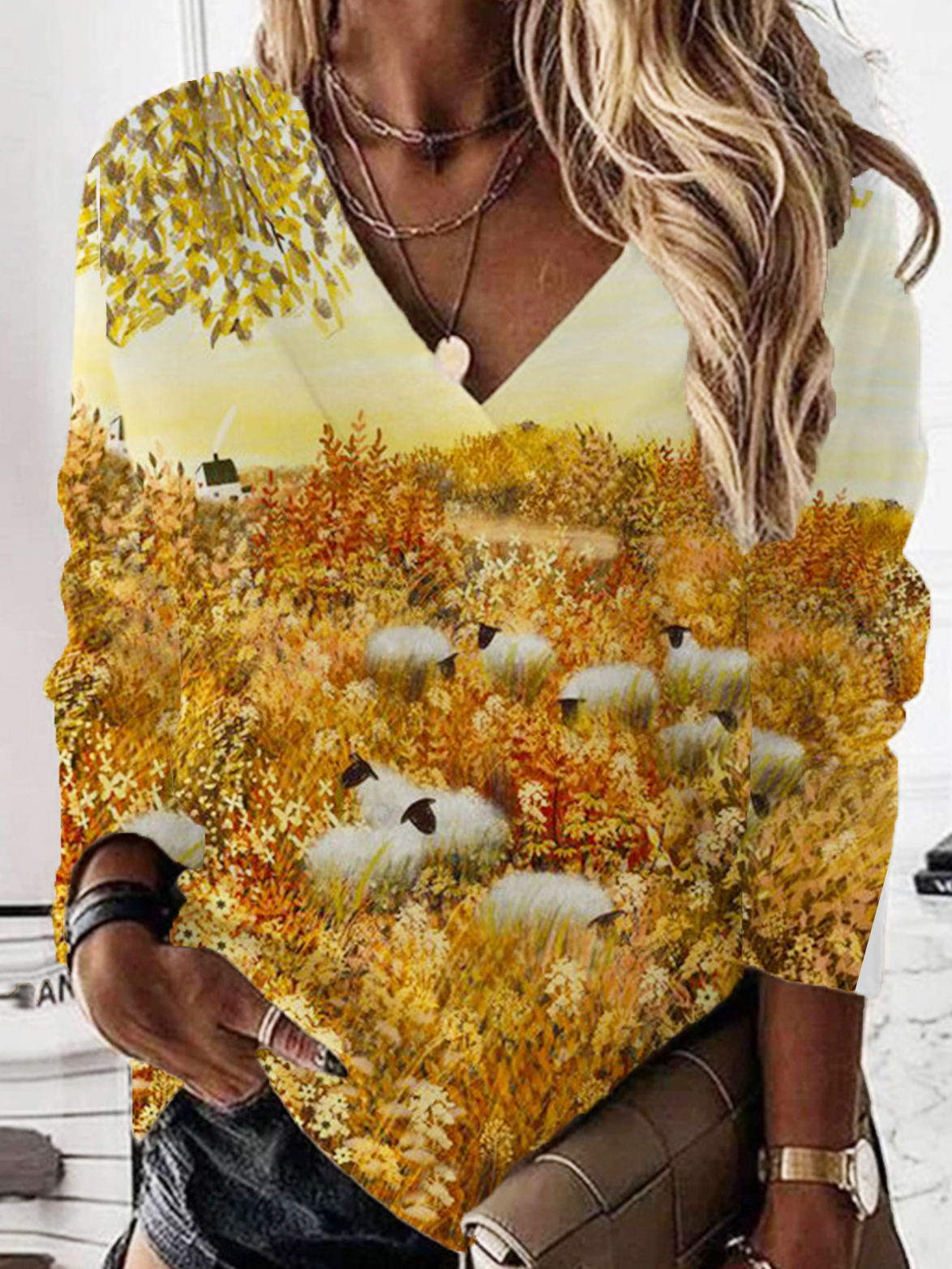 Lässig V-Ausschnitt Halloween Sweatshirt Print