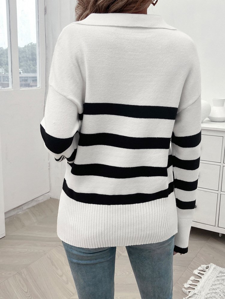 Damen Wolle/Stricken Gestreift Langarm Bequem Lässig Pullover