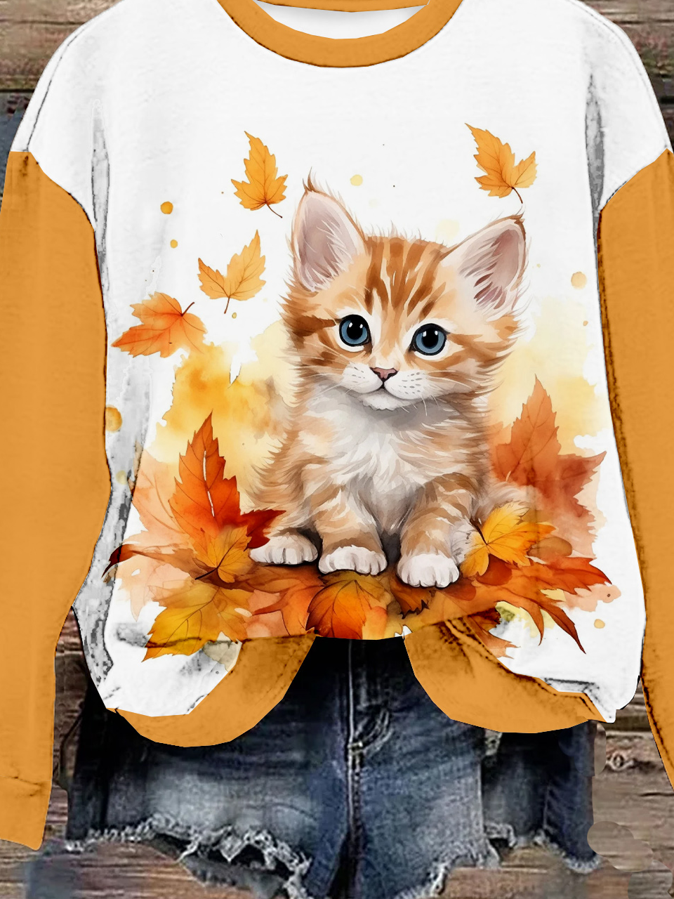 Lässig Rundhals Katze Sweatshirt