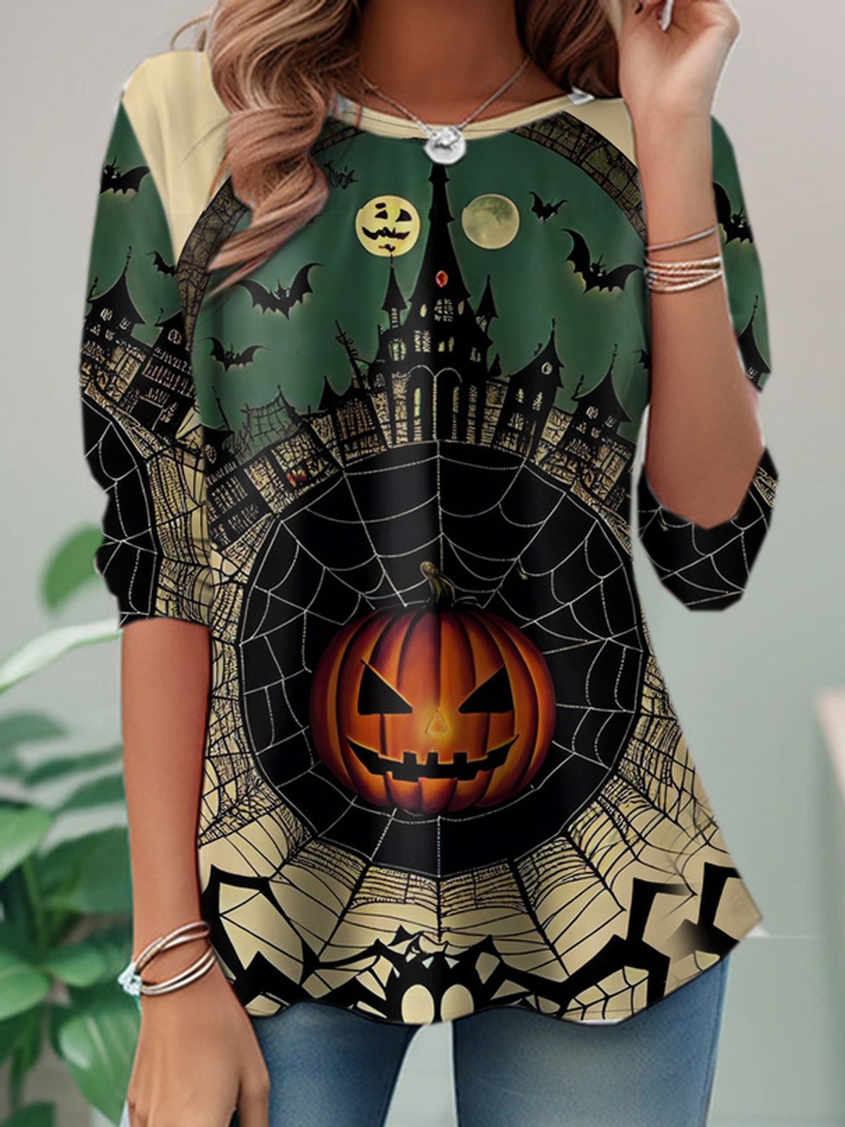 Lässig Halloween Rundhals Langarm T-Shirt
