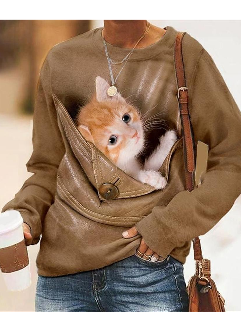 Lässig Rundhals Katze Sweatshirt