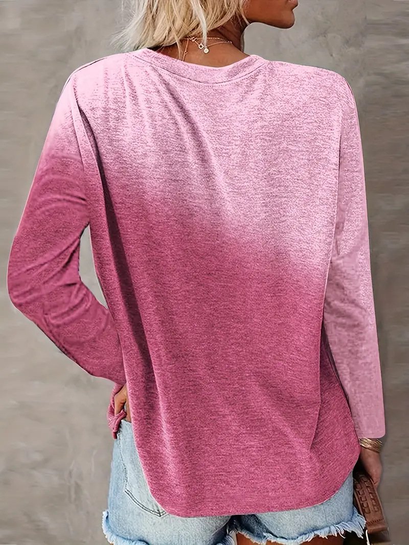 Lässig Farbblock Rundhals Langarm T-Shirt