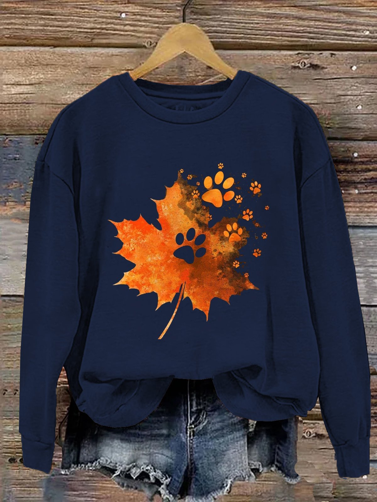Lässig Rundhals Ahornblatt Sweatshirt