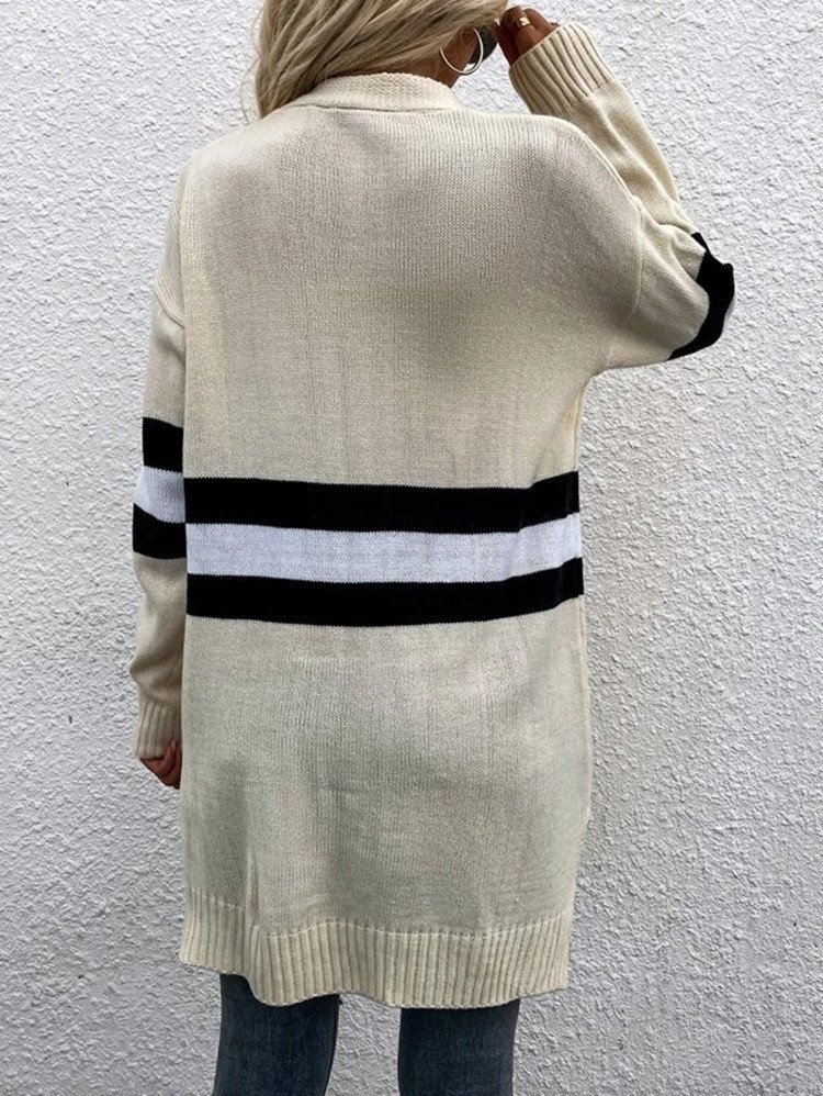 Damen Wolle/Stricken Gestreift Langarm Bequem Lässig Strickjacke