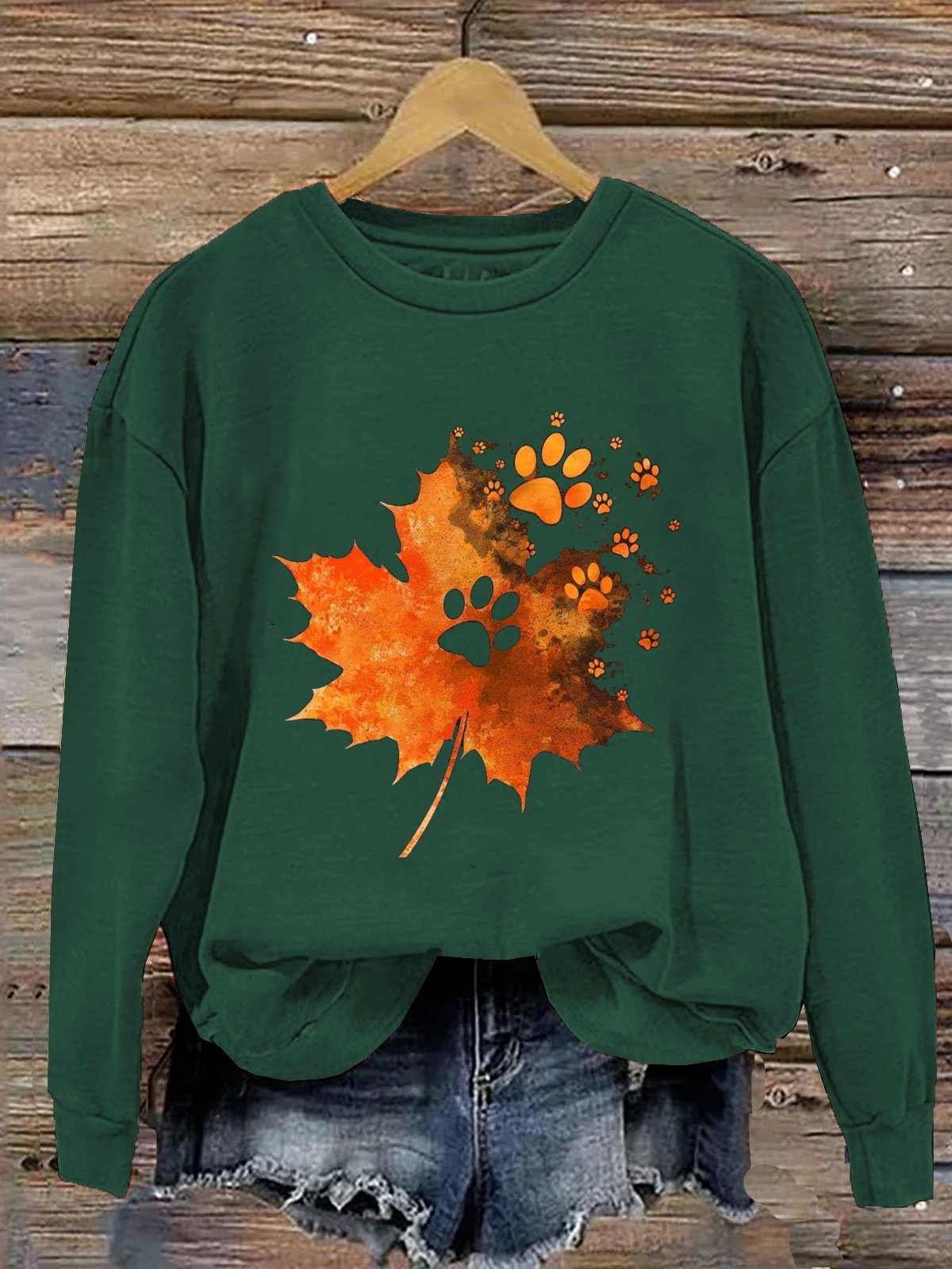 Lässig Rundhals Ahornblatt Sweatshirt