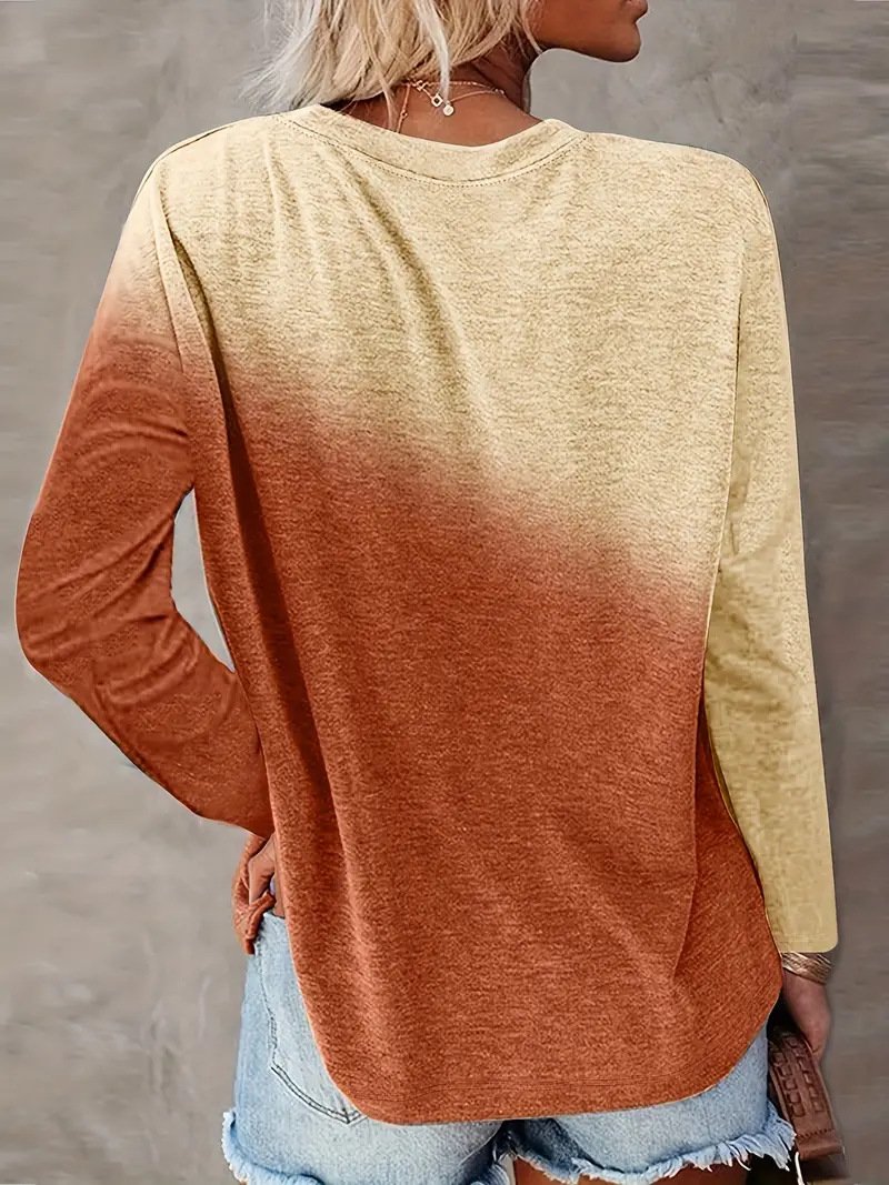 Lässig Farbblock Rundhals Langarm T-Shirt