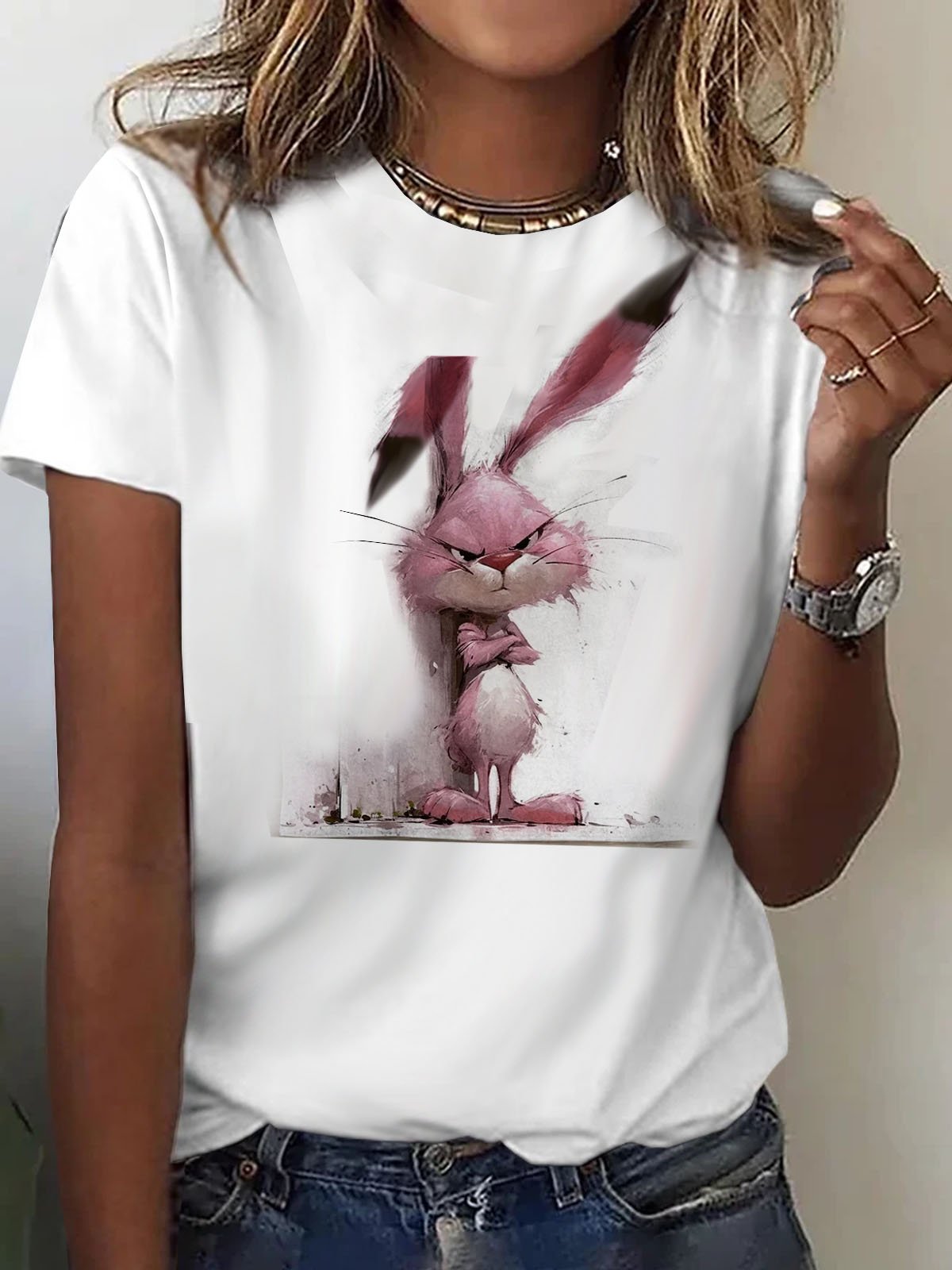 Lässig Hase Rundhals Kurzarm T-Shirt