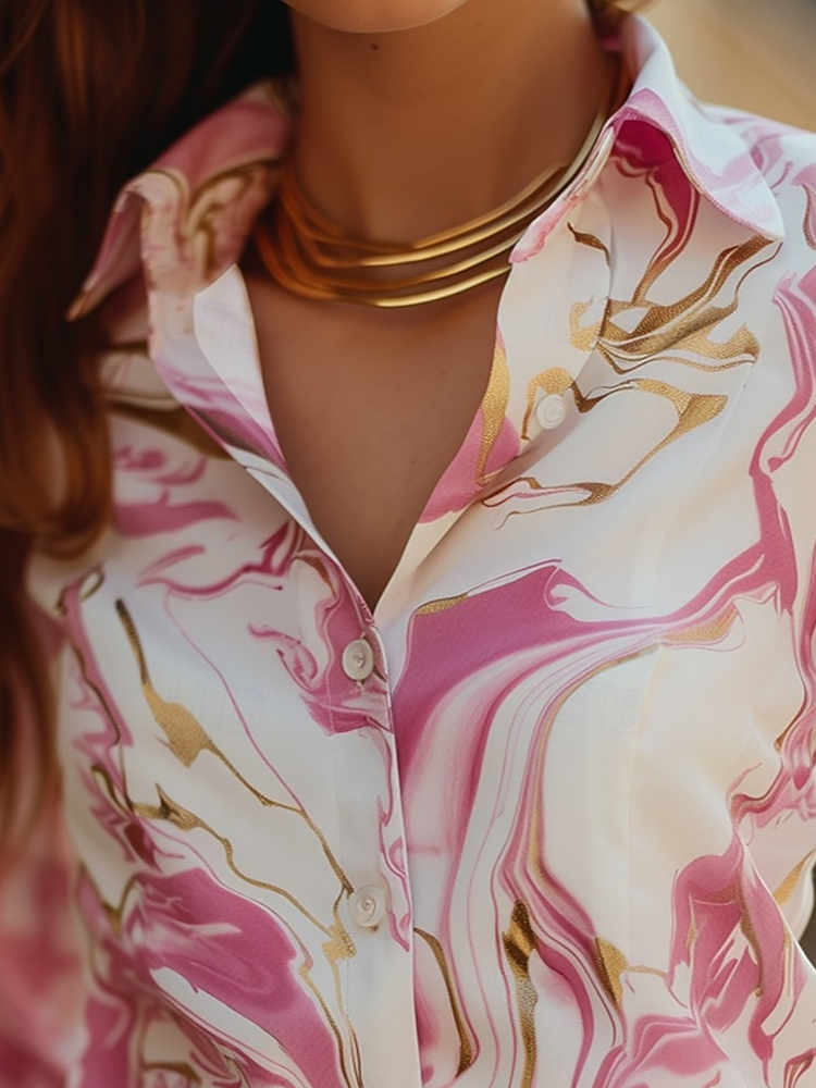 Hemdkragen Langarm Verlaufsmuster Print Leicht Regelmäßige Passform Bluse für Damen