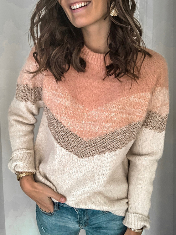 Damen Garn/Wollgarn Farbblock Langarm Bequem Lässig Pullover