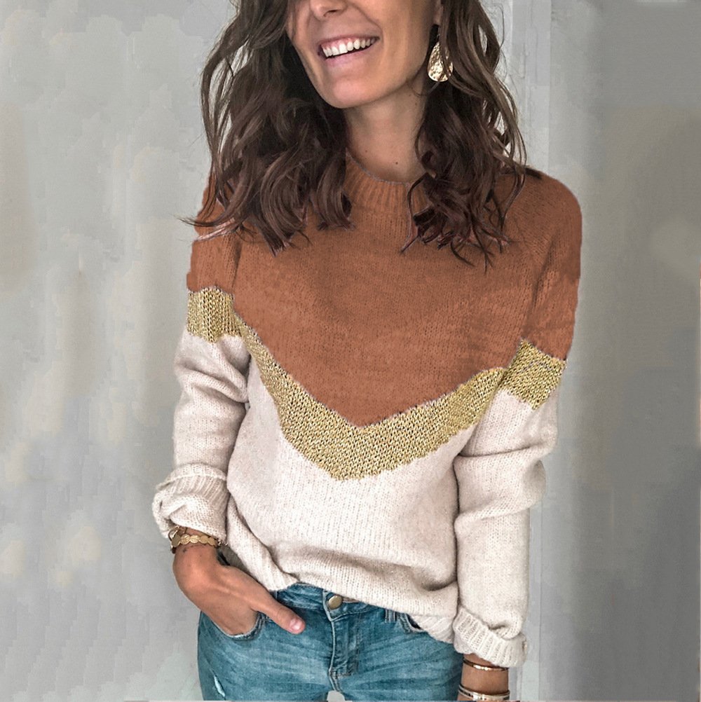 Damen Garn/Wollgarn Farbblock Langarm Bequem Lässig Pullover