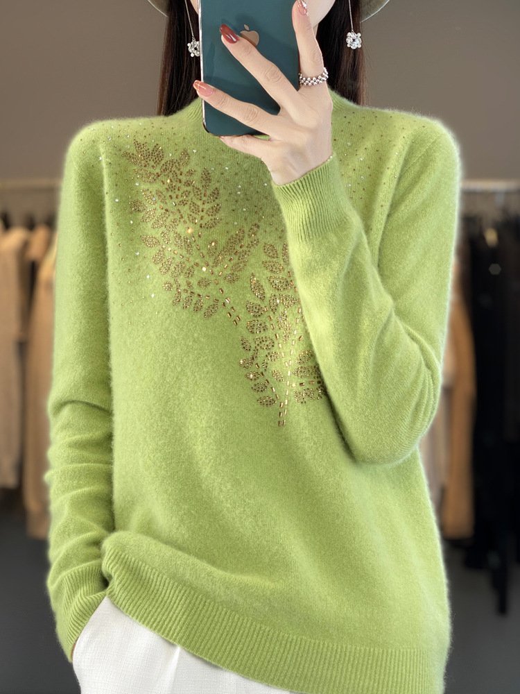 Damen Wolle/Stricken Unifarben Langarm Bequem Lässig Warmbohren Pullover