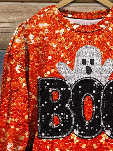 Retro Rundhals Halloween Sweatshirt Print