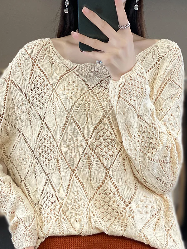 Damen Wolle/Stricken Unifarben Langarm Bequem Lässig Pullover