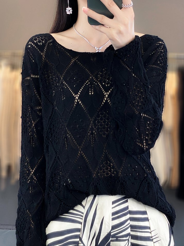 Damen Wolle/Stricken Unifarben Langarm Bequem Lässig Pullover