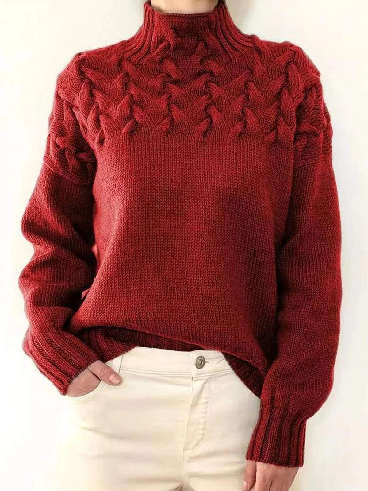 Damen Garn/Wollgarn Unifarben Langarm Bequem Lässig Pullover