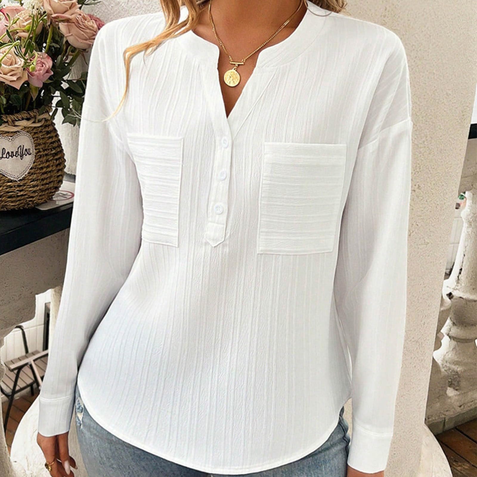 Stehkragen Langarm Unifarben Schnalle Regelmäßig Regelmäßige Passform Bluse für Damen