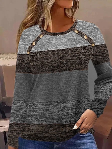 Lässig Farbblock Rundhals Langarm T-Shirt