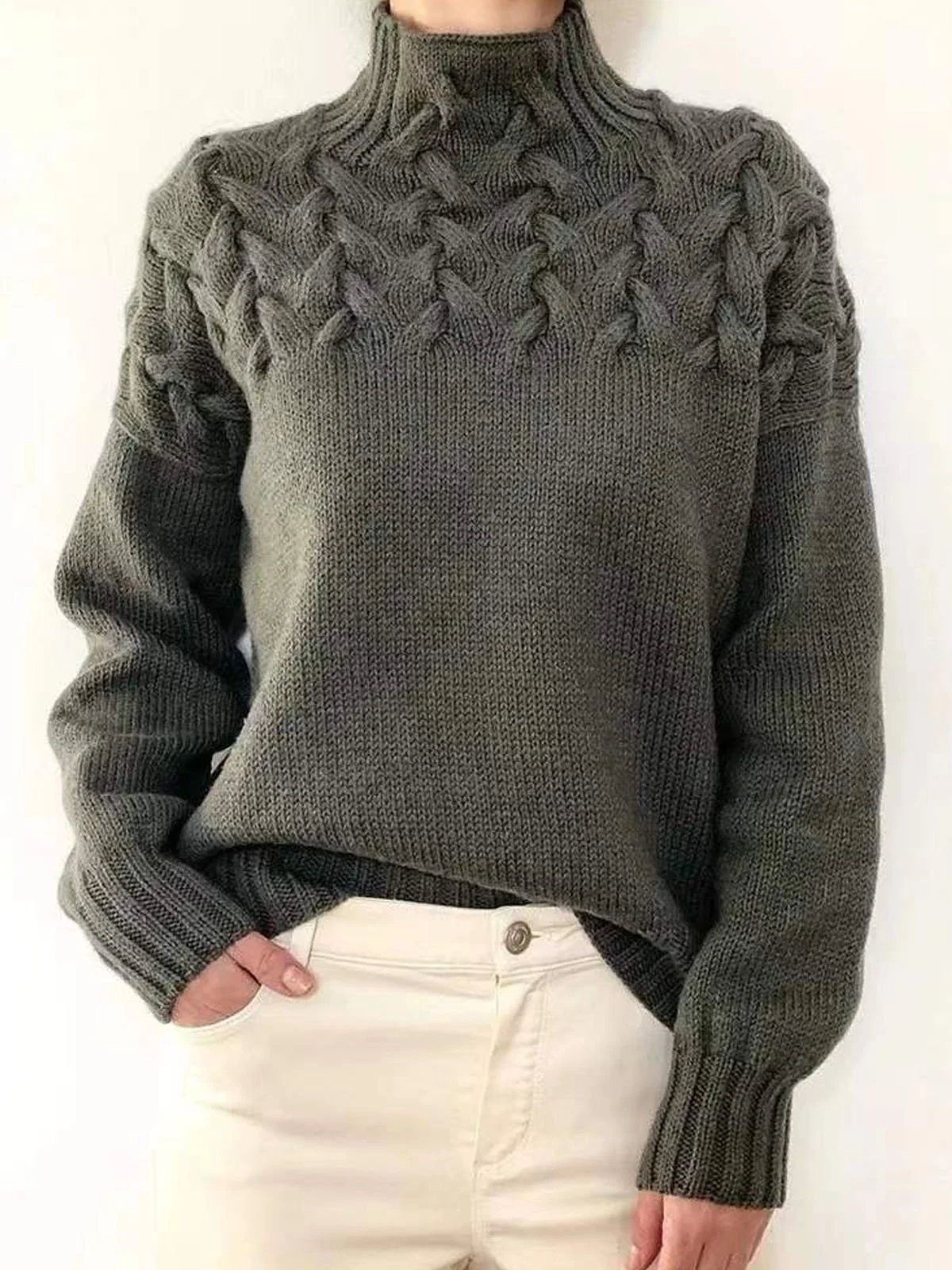 Damen Garn/Wollgarn Unifarben Langarm Bequem Lässig Pullover