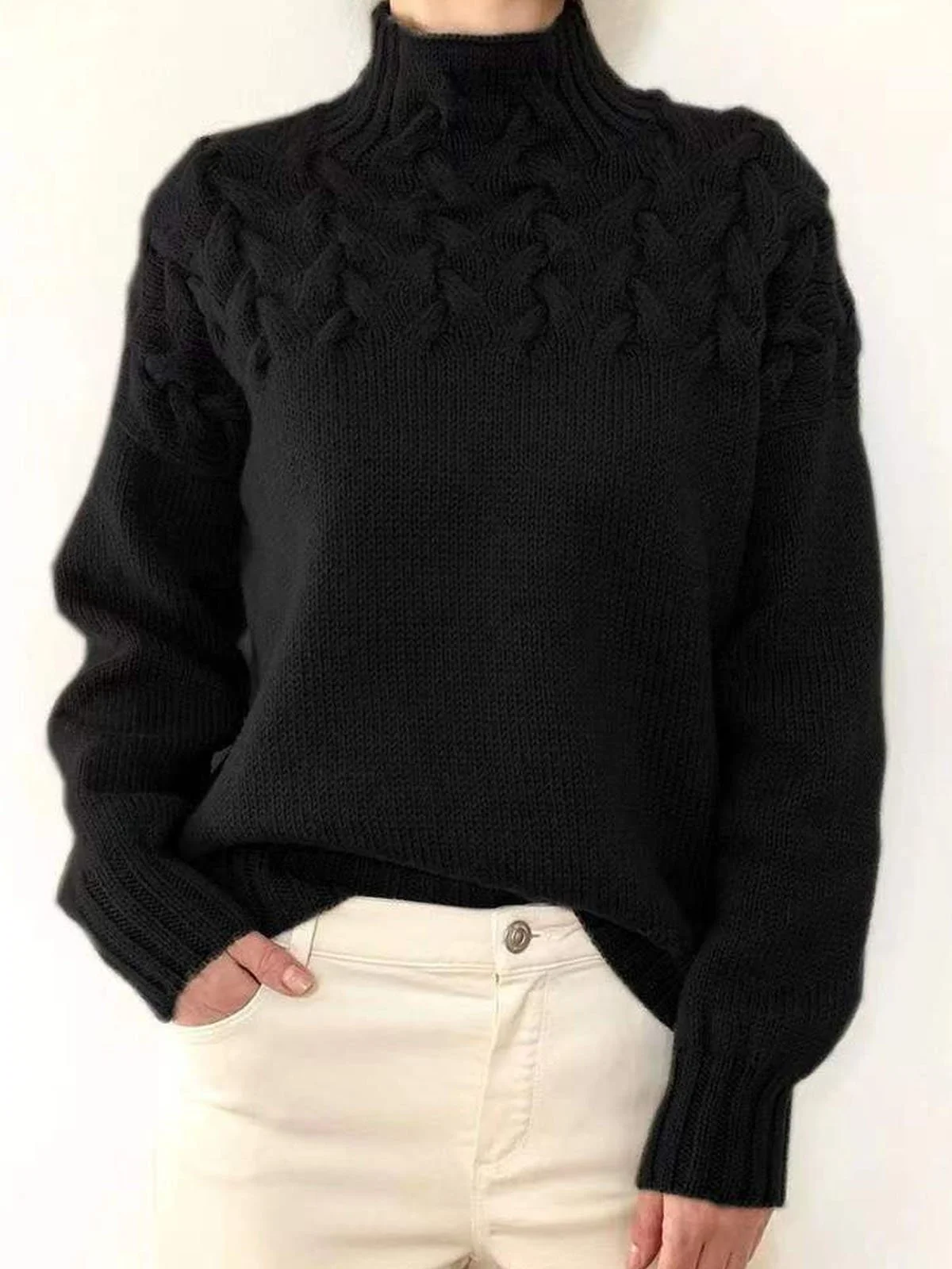 Damen Garn/Wollgarn Unifarben Langarm Bequem Lässig Pullover