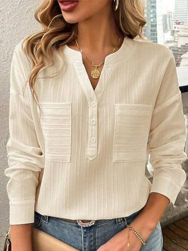 Stehkragen Langarm Unifarben Schnalle Regelmäßig Regelmäßige Passform Bluse für Damen