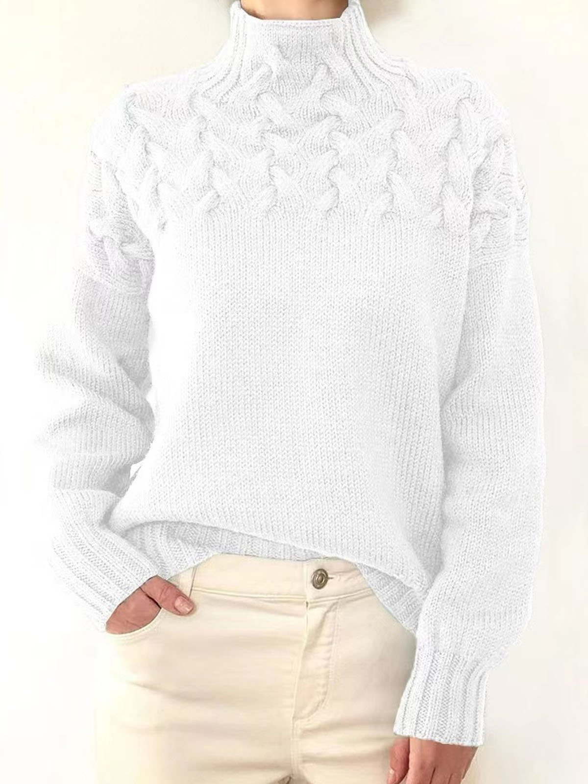 Damen Garn/Wollgarn Unifarben Langarm Bequem Lässig Pullover