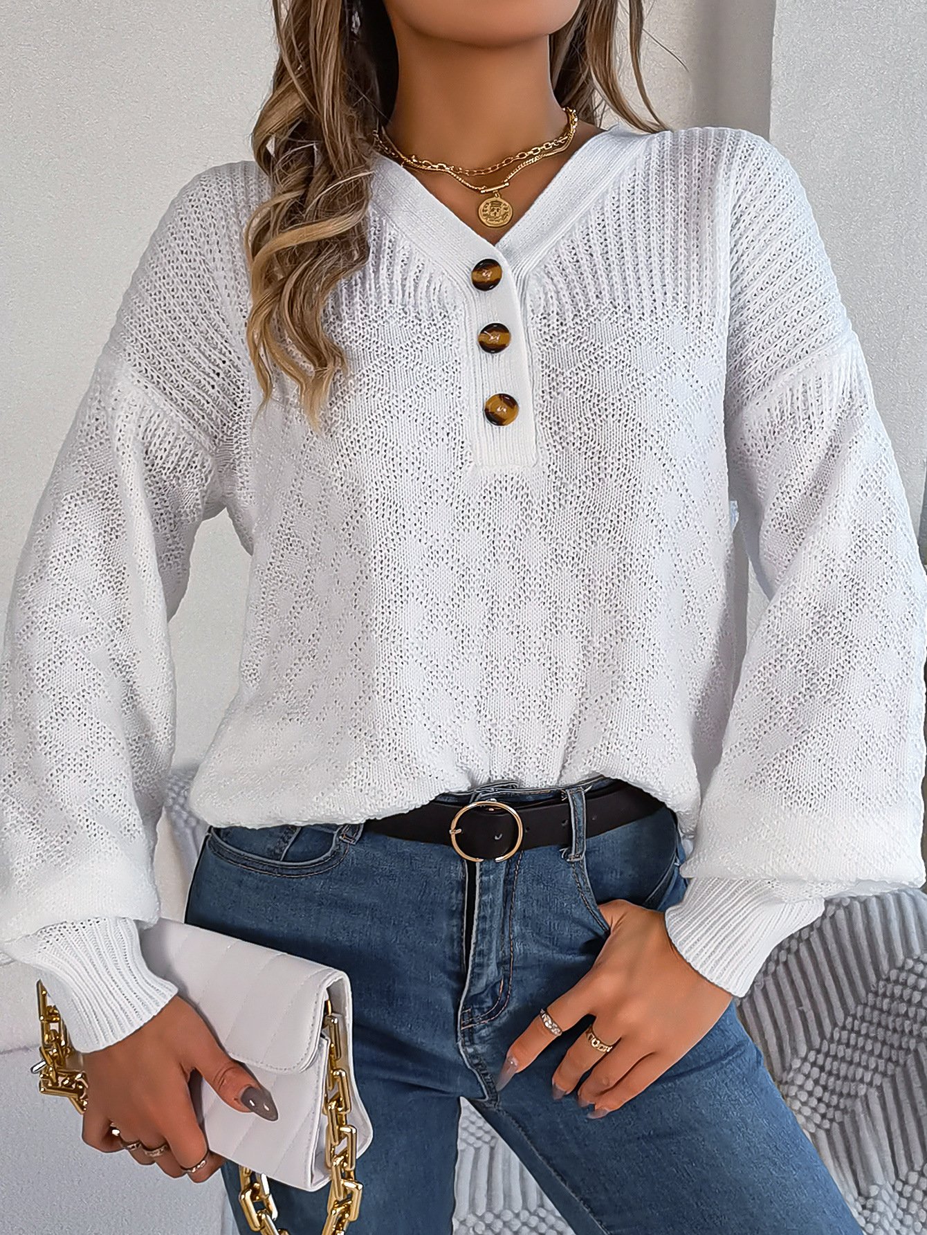 Damen Garn/Wollgarn Unifarben Langarm Bequem Lässig Pullover