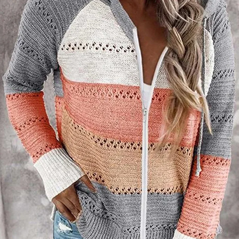 Damen Wolle/Stricken Gestreift Langarm Bequem Lässig Strickjacke